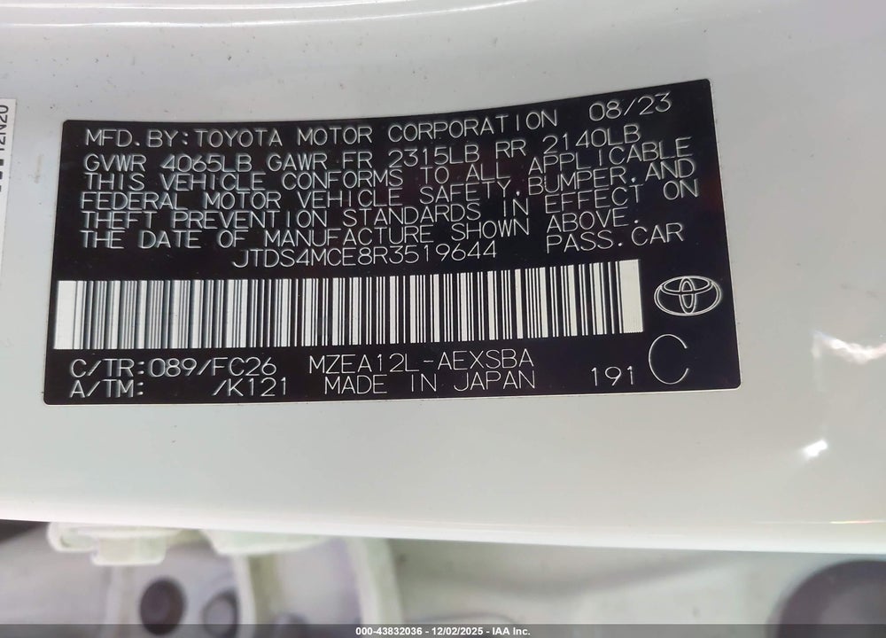 2024 TOYOTA COROLLA SE VIN: JTDS4MCE8R3519644