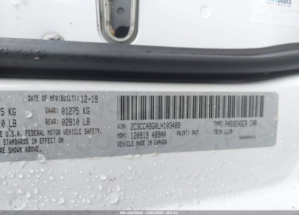 2020 CHRYSLER 300 300S VIN: 2C3CCABG0LH103489