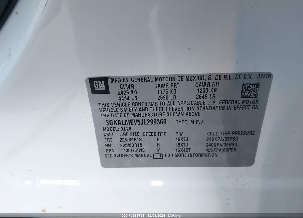2018 GMC TERRAIN SLE VIN: 3GKALMEV5JL299369