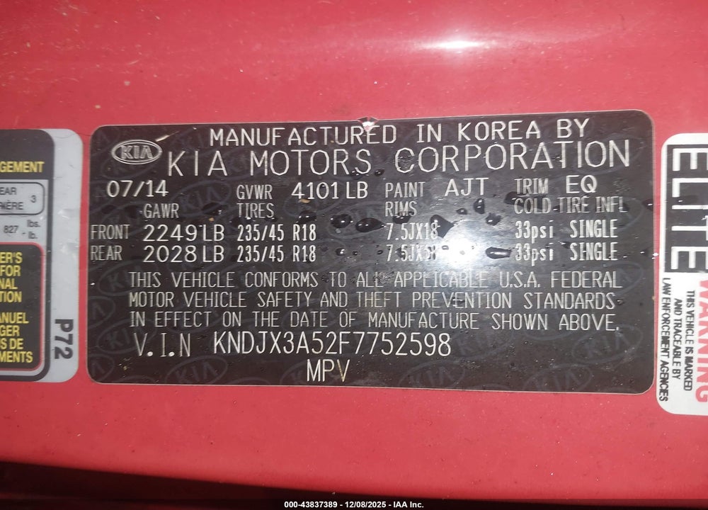 2015 KIA SOUL ! VIN: KNDJX3A52F7752598