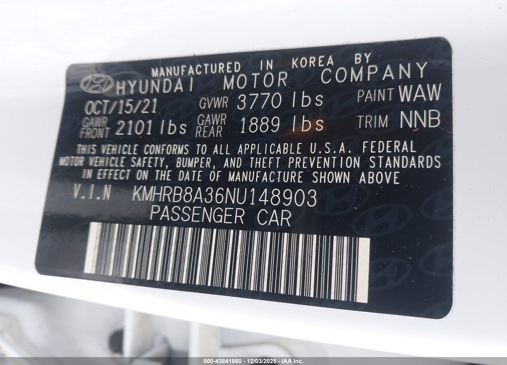 2022 HYUNDAI VENUE SE VIN: KMHRB8A36NU148903