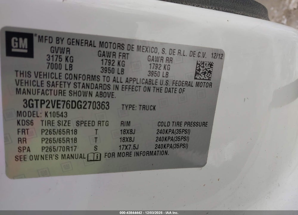 2013 GMC SIERRA 1500 SLE VIN: 3GTP2VE76DG270363