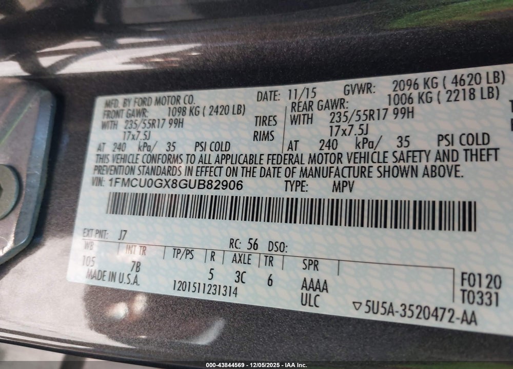 2016 FORD ESCAPE SE VIN: 1FMCU0GX8GUB82906