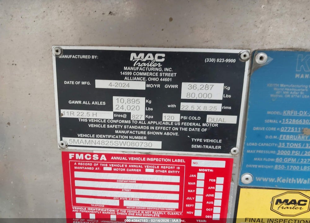 2025 MAC TRAILER MFG UNKNOWN VIN: 5MAMN4825SW080730