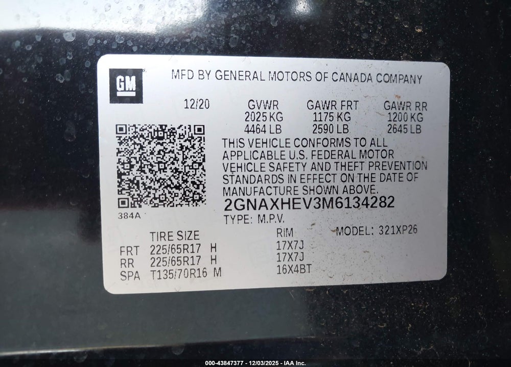 2021 CHEVROLET EQUINOX FWD LS VIN: 2GNAXHEV3M6134282