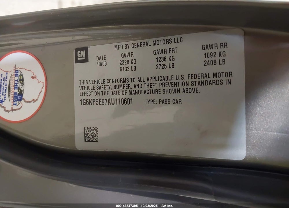 2010 CADILLAC DTS PLATINUM COLLECTION VIN: 1G6KP5E97AU110601