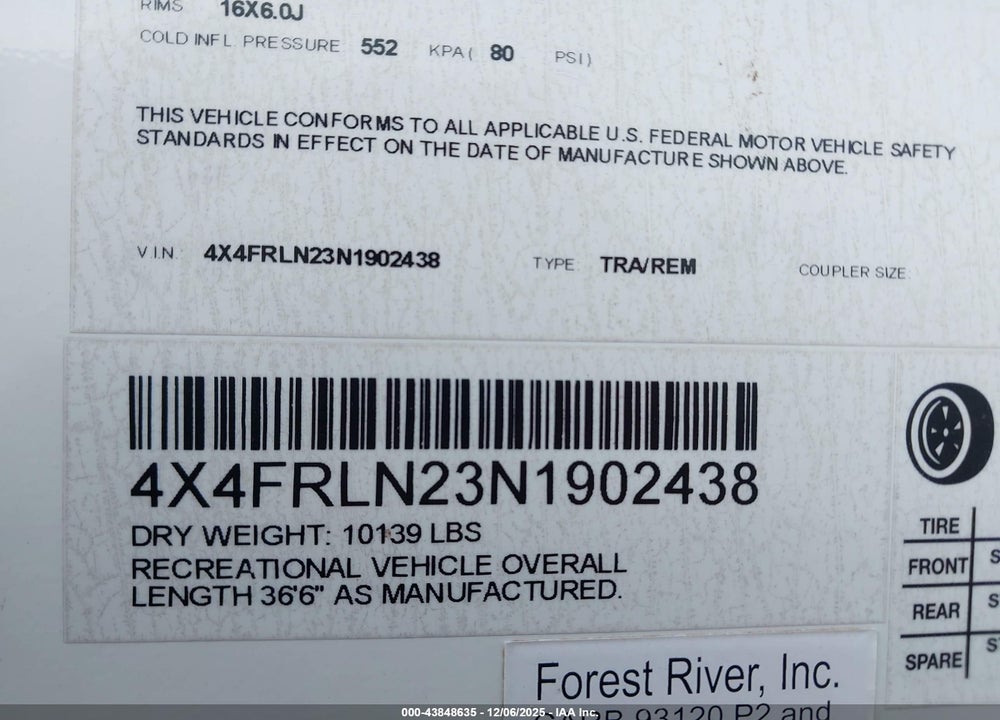 2022 ROCKWOOD ULTRA LITE VIN: 4X4FRLN23N1902438