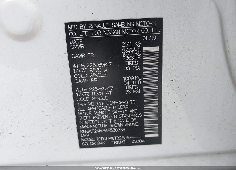 2019 NISSAN ROGUE S VIN: KNMAT2MV8KP530739