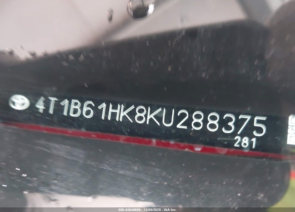 2019 TOYOTA CAMRY XSE VIN: 4T1B61HK8KU288375