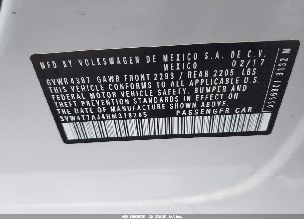 2017 VOLKSWAGEN JETTA GLI VIN: 3VW4T7AJ4HM318265