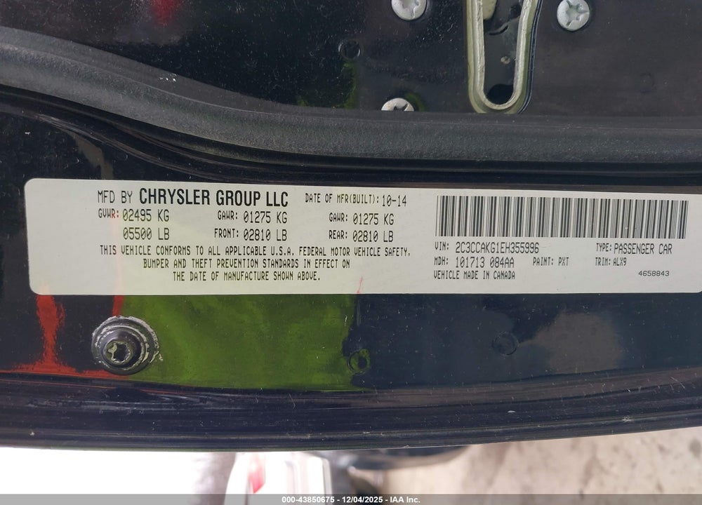 2014 CHRYSLER 300C AWD VIN: 2C3CCAKG1EH355996