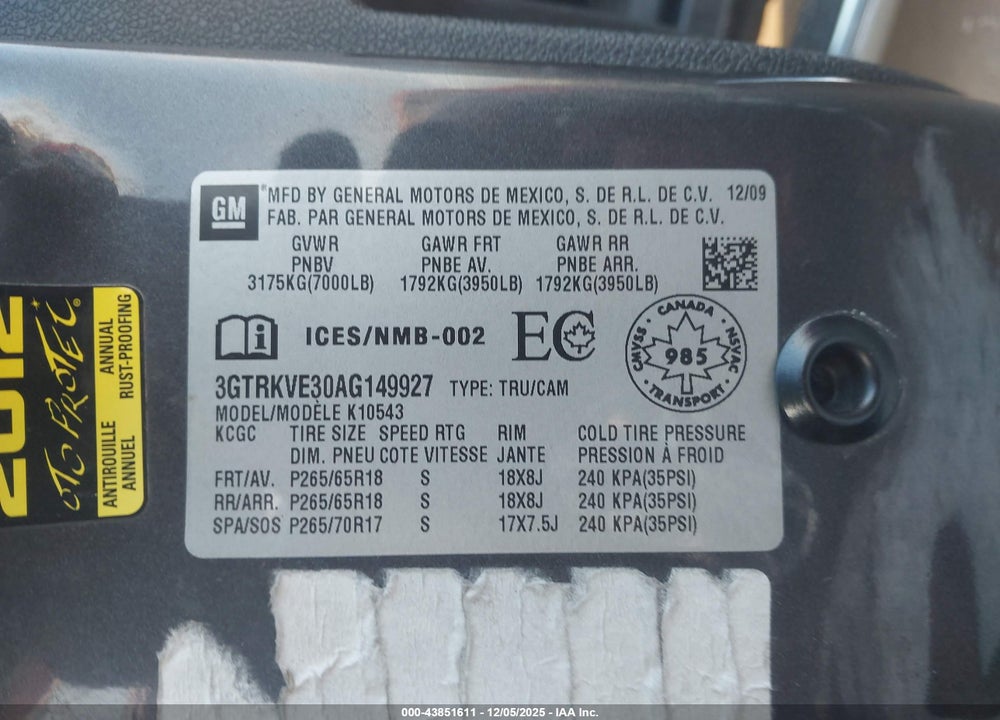 2010 GMC SIERRA 1500 SLE VIN: 3GTRKVE30AG149927
