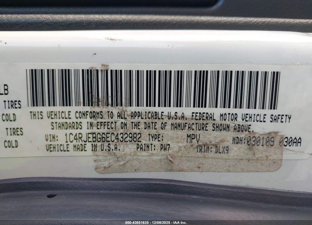 2014 JEEP GRAND CHEROKEE LIMITED VIN: 1C4RJEBG6EC432982