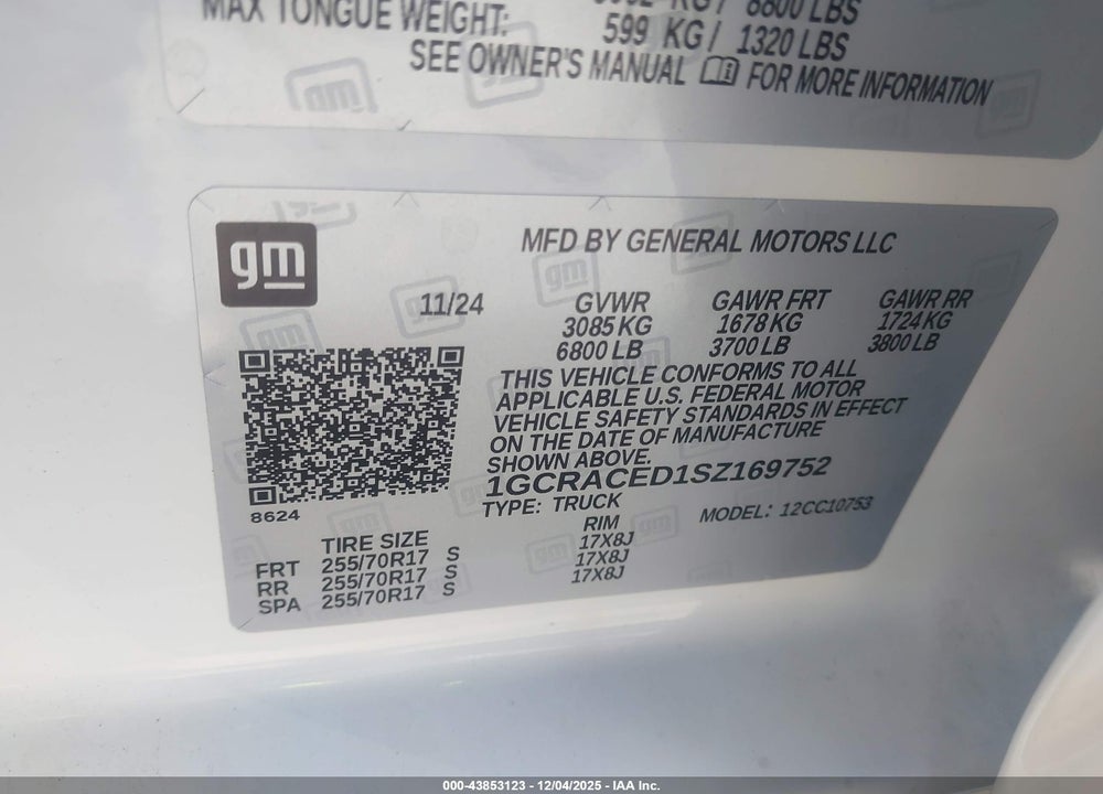 2025 CHEVROLET SILVERADO 1500 2WD  STANDARD BED LT VIN: 1GCRACED1SZ169752
