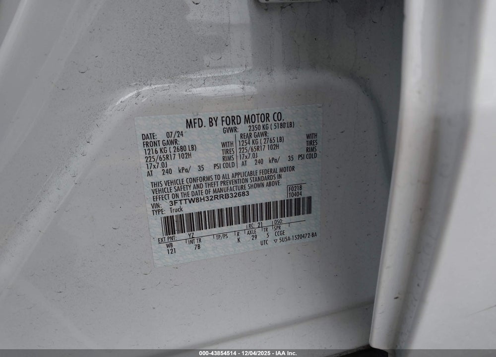2024 FORD MAVERICK XLT VIN: 3FTTW8H32RRB32683