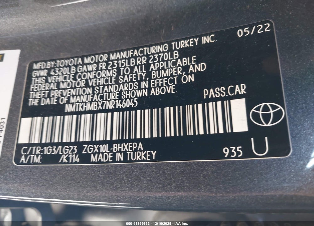 2022 TOYOTA C-HR LIMITED VIN: NMTKHMBX7NR146045