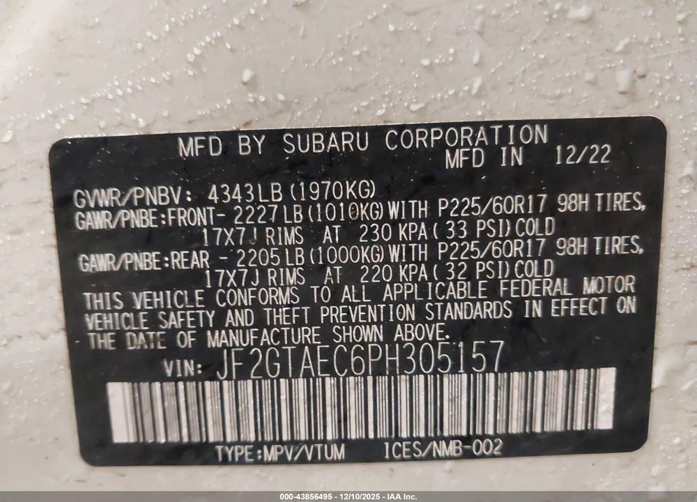 2023 SUBARU CROSSTREK PREMIUM VIN: JF2GTAEC6PH305157
