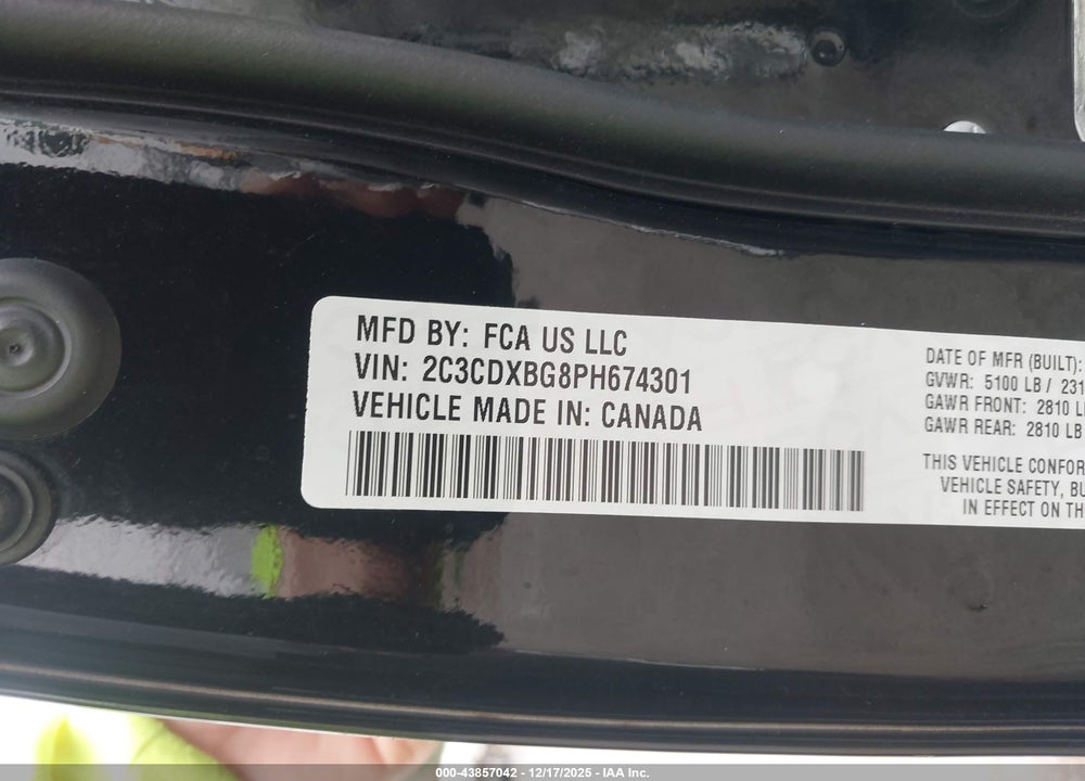 2023 DODGE CHARGER SXT VIN: 2C3CDXBG8PH674301