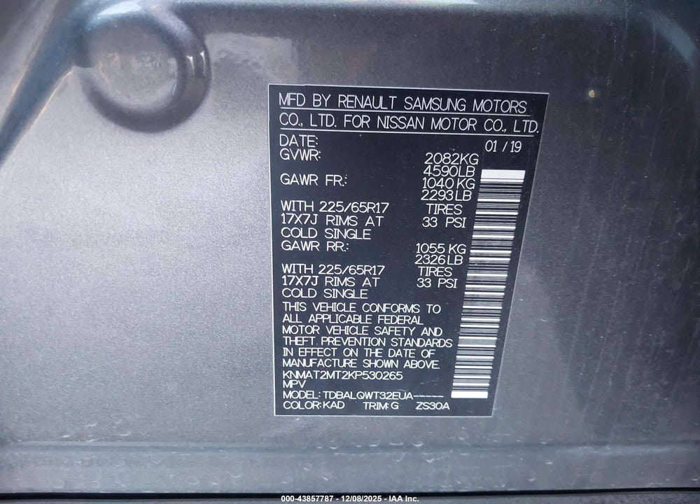 2019 NISSAN ROGUE SV VIN: KNMAT2MT2KP530265