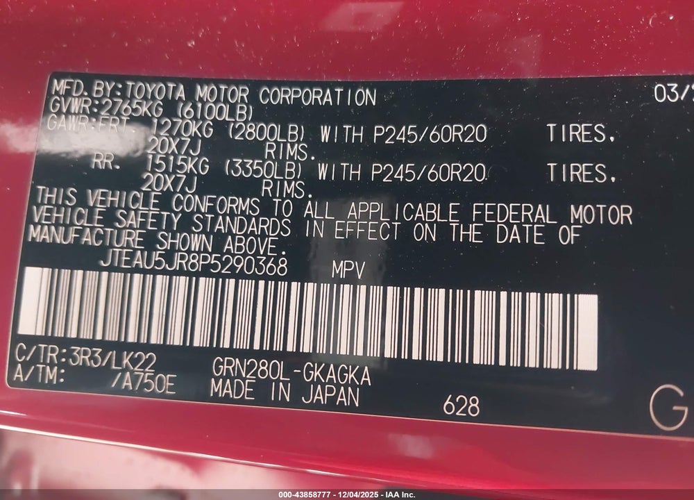 2023 TOYOTA 4RUNNER TRD SPORT VIN: JTEAU5JR8P5290368