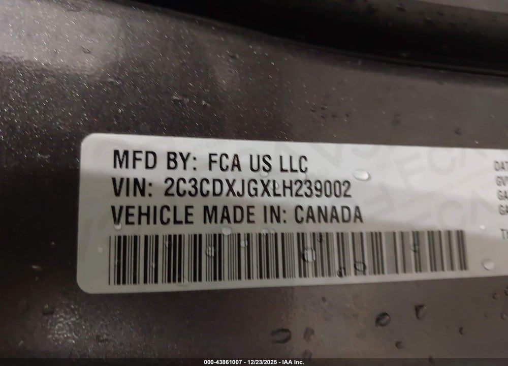 2020 DODGE CHARGER SXT AWD VIN: 2C3CDXJGXLH239002