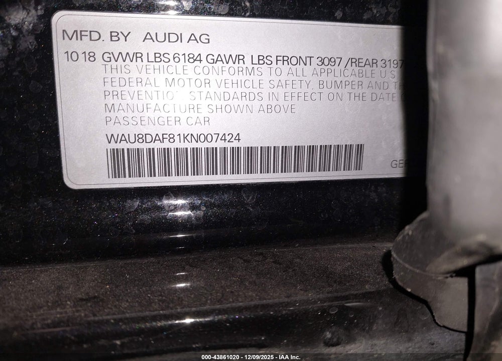 2019 AUDI A8 L 55 VIN: WAU8DAF81KN007424