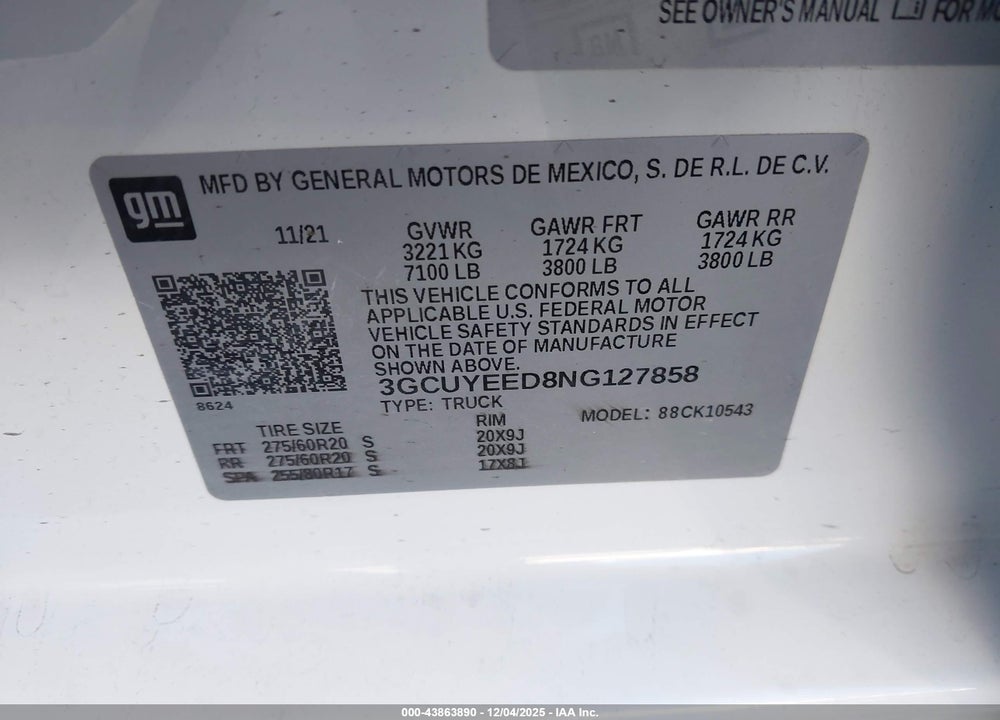 2022 CHEVROLET SILVERADO 1500 LTD 4WD  SHORT BED RST VIN: 3GCUYEED8NG127858