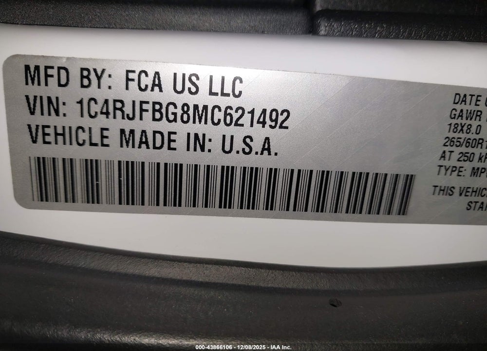 2021 JEEP GRAND CHEROKEE LIMITED 4X4 VIN: 1C4RJFBG8MC621492