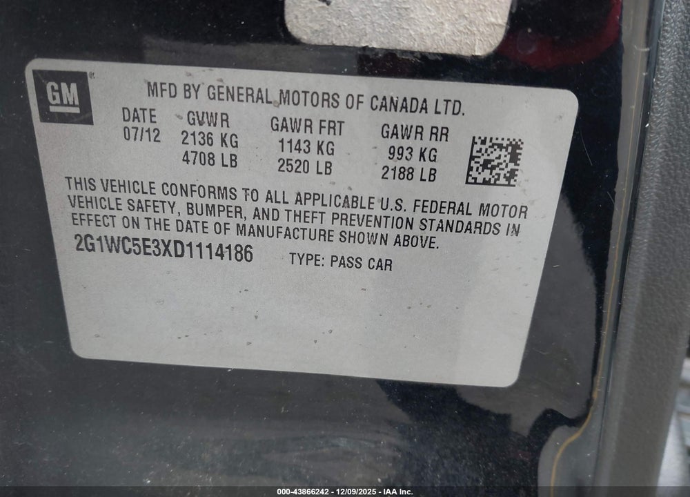 2013 CHEVROLET IMPALA LTZ VIN: 2G1WC5E3XD1114186