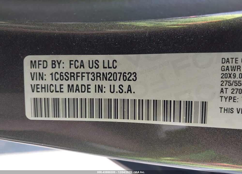 2024 RAM 1500 BIG HORN  4X4 5'7 BOX VIN: 1C6SRFFT3RN207623