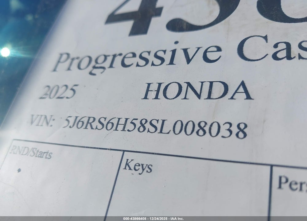 2025 HONDA CR-V SPORT VIN: 5J6RS6H58SL008833