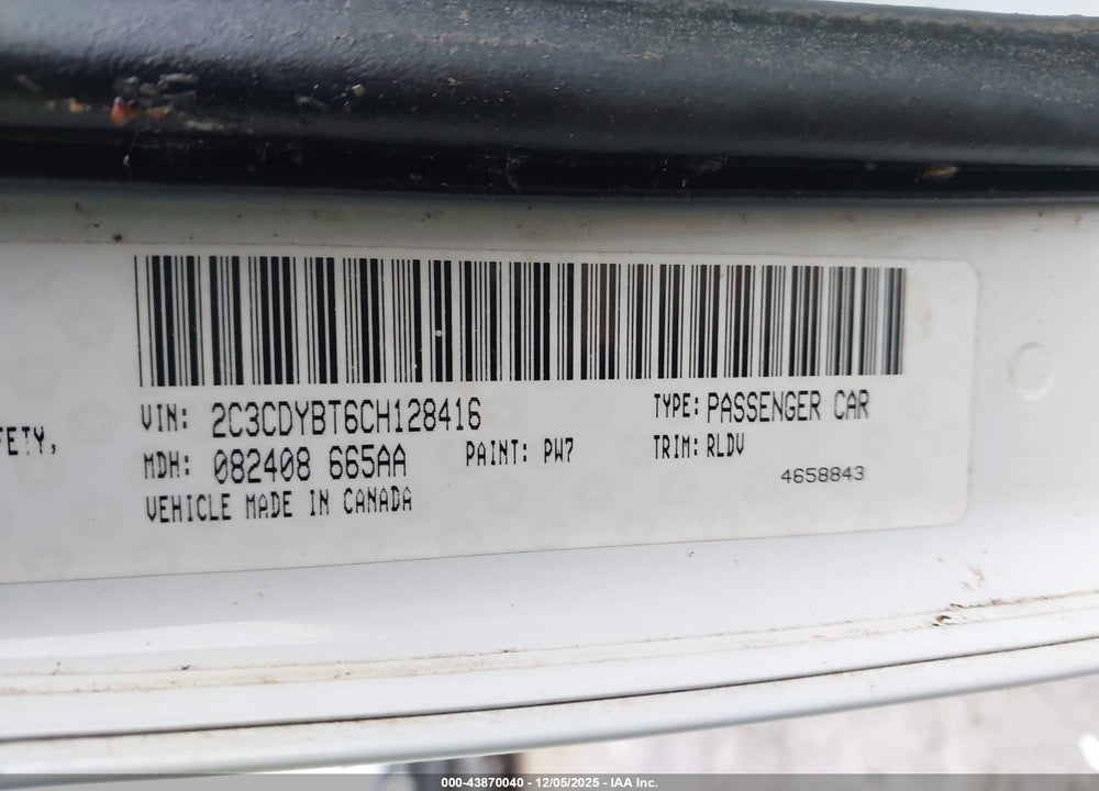 2012 DODGE CHALLENGER R/T VIN: 2C3CDYBT6CH128416