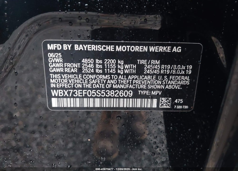 2025 BMW X1 XDRIVE28I VIN: WBX73EF05S5382609