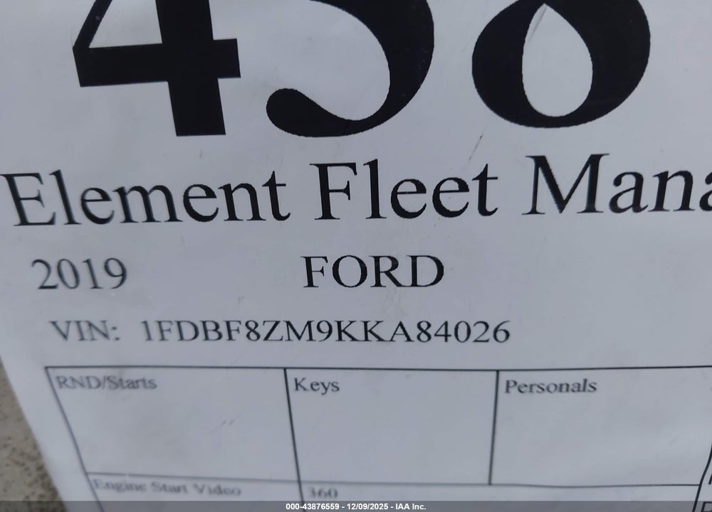 2019 FORD TRANSIT-350 CAB VIN: 1FDBF8ZM9KKA84026