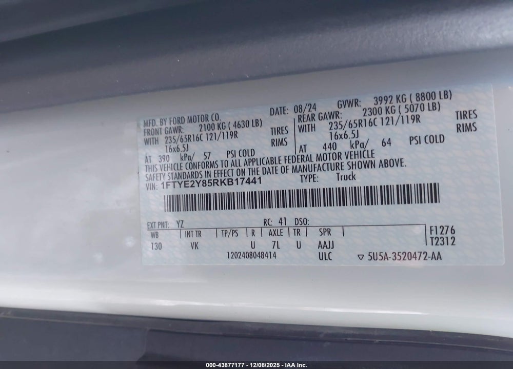 2024 FORD TRANSIT-150 VIN: 1FTYE2Y85RKB17441