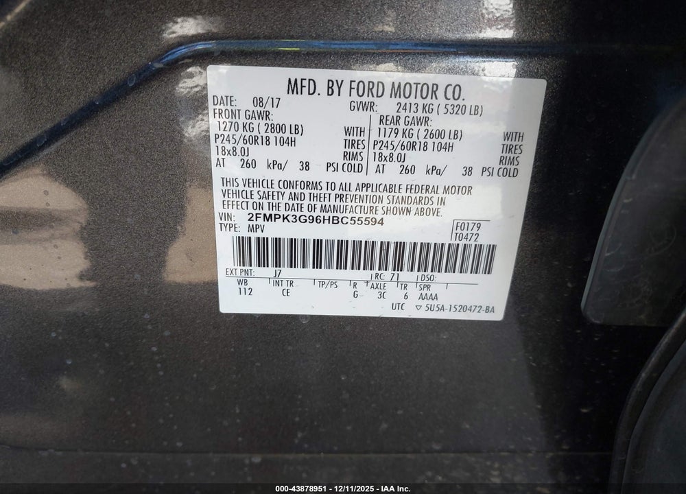 2017 FORD EDGE SE VIN: 2FMPK3G96HBC55594