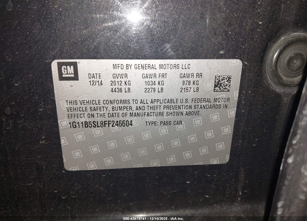 2015 CHEVROLET MALIBU LS VIN: 1G11B5SL8FF246604