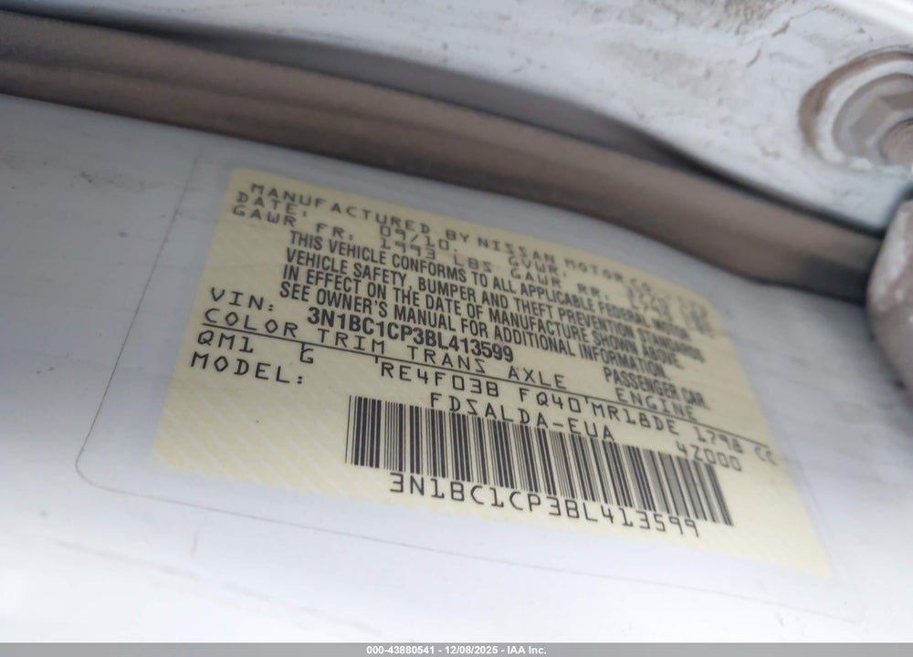 2011 NISSAN VERSA 1.8S VIN: 3N1BC1CP3BL413599