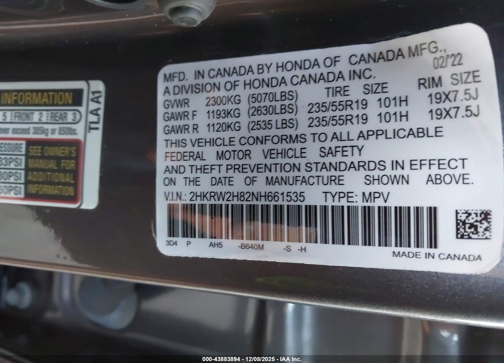 2021 HONDA CR-V AWD EX VIN: 2HKRW2H57MH638269