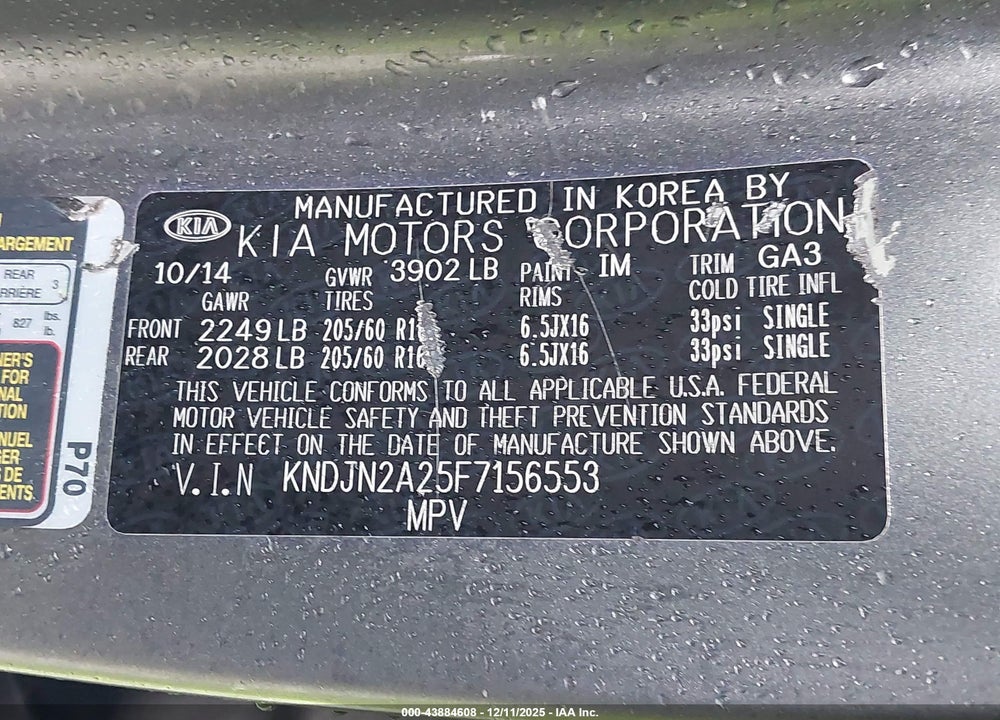 2015 KIA SOUL VIN: KNDJN2A25F7156553