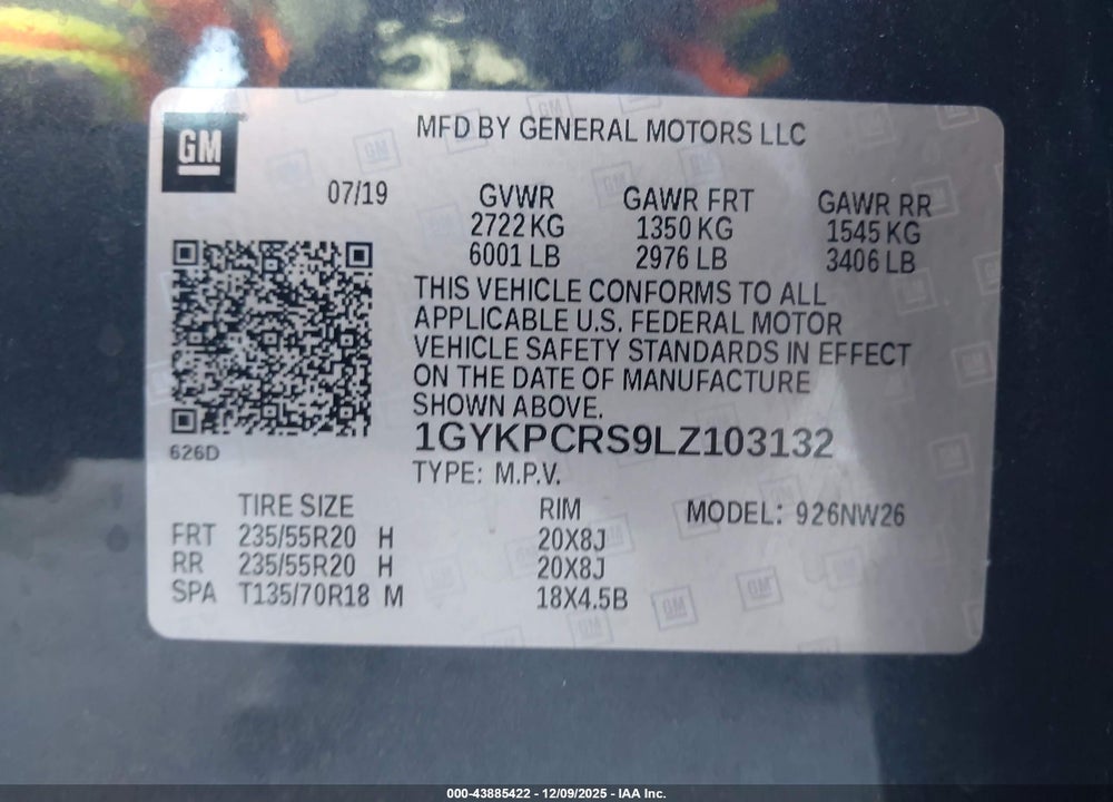 2020 CADILLAC XT6 FWD PREMIUM LUXURY VIN: 1GYKPCRS9LZ103132