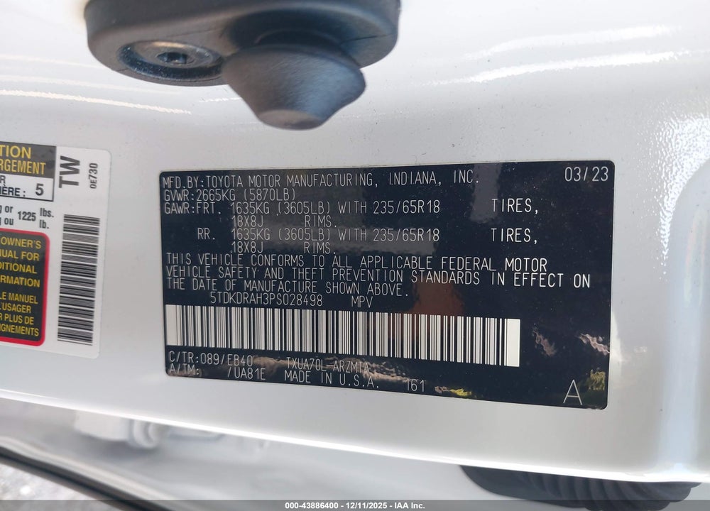 2023 TOYOTA HIGHLANDER XLE VIN: 5TDKDRAH3PS028498