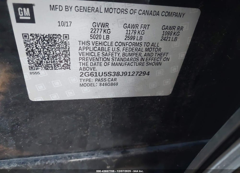 2018 CADILLAC XTS W20 LIVERY PACKAGE VIN: 2G61U5S38J9127294