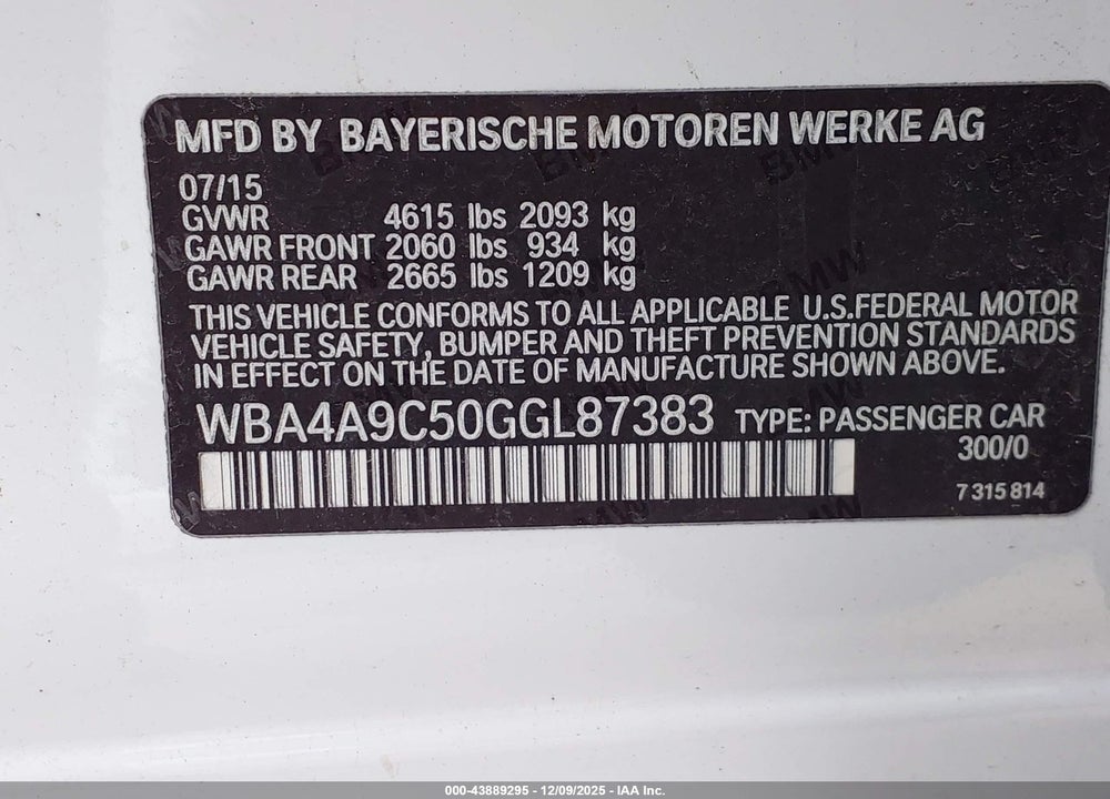 2016 BMW 428I GRAN COUPE VIN: WBA4A9C50GGL87383