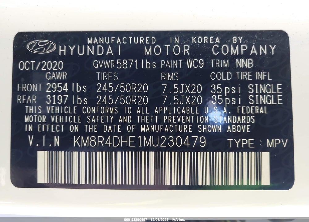 2021 HYUNDAI PALISADE SEL VIN: KM8R4DHE1MU230479