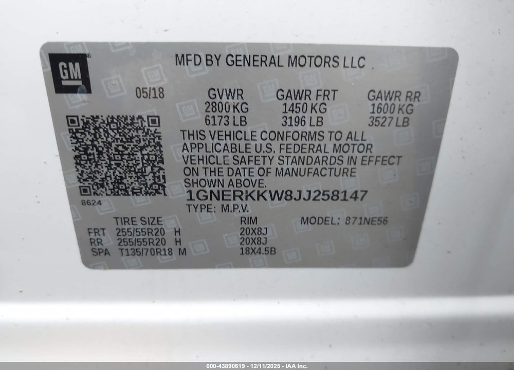 2018 CHEVROLET TRAVERSE PREMIER VIN: 1GNERKKW8JJ258147
