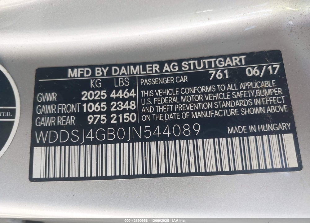 2018 MERCEDES-BENZ CLA 250 4MATIC VIN: WDDSJ4GB0JN544089