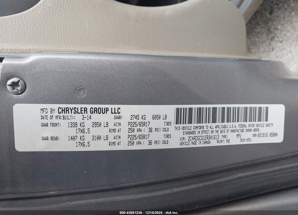 2014 DODGE GRAND CARAVAN SXT/SXT 30TH ANNIVERSARY VIN: 2C4RDGCG1ER341613