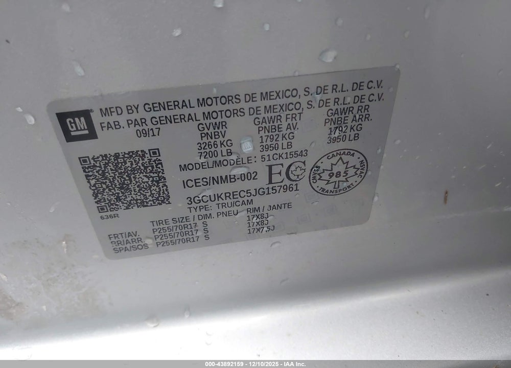2018 CHEVROLET SILVERADO 1500 1LT VIN: 3GCUKREC5JG157961