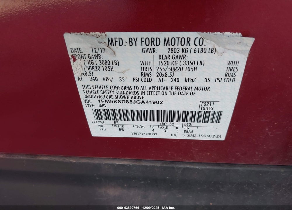 2018 FORD EXPLORER XLT VIN: 1FM5K8D88JGA41902